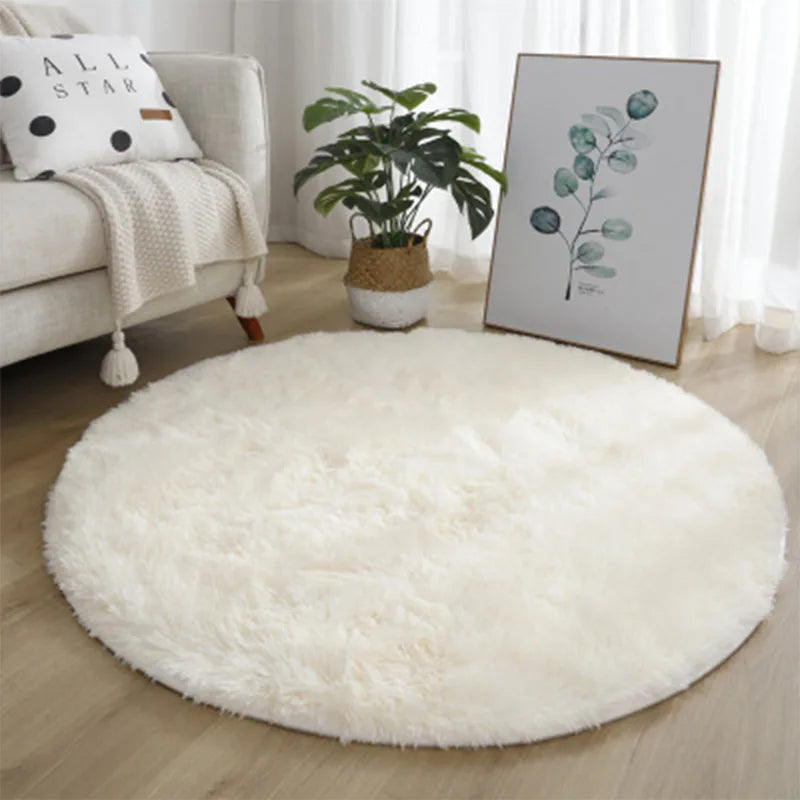 Super Soft Plush Round Rug Mat Fluffy White Carpets For Living Room